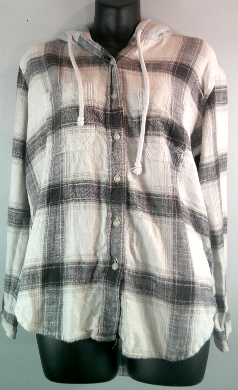 American Eagle Button-down Hooded Gray Flannel Y2K Vintage Small